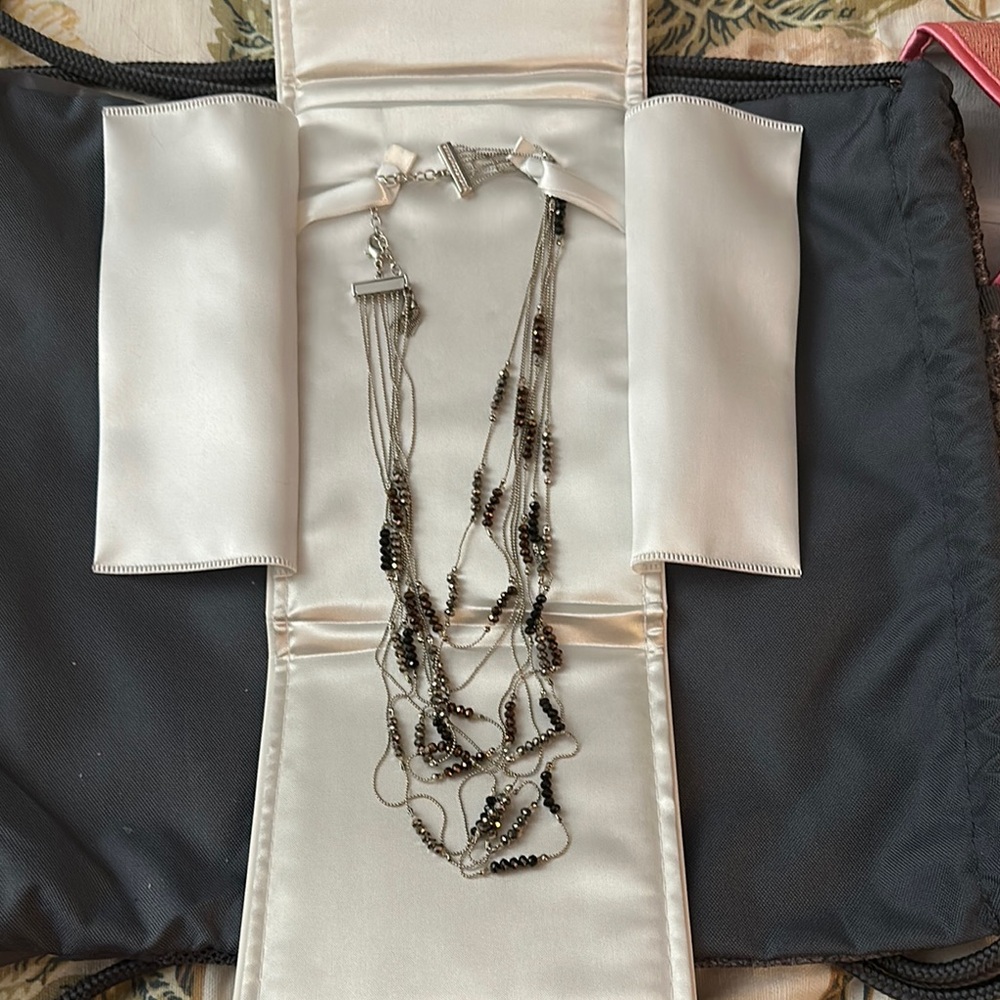 Elegant Silver Necklace with silver bronze in black beads